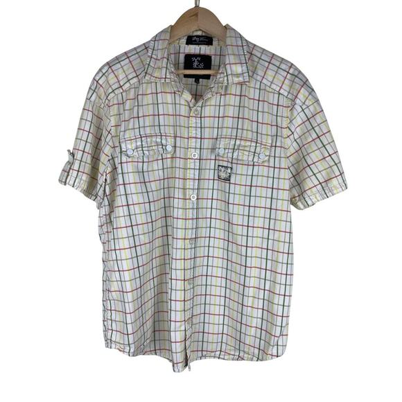 LRG Lifted Research Group Wovens Men's L Cream Check Button Up Shirt - Picture 1 of 8